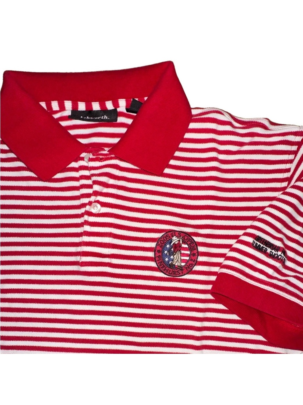 Ashworth Men's L 2005 US Open Pinehurst No 2 Red/White Striped Cotton Polo Shirt